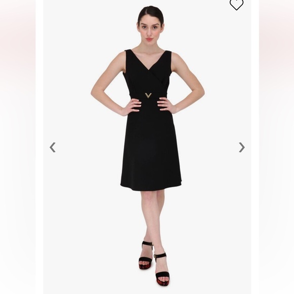 Valentino Black Wool Blend  V-Neck V logo Double Crepe sleeveless dress 4 - Picture 1 of 9